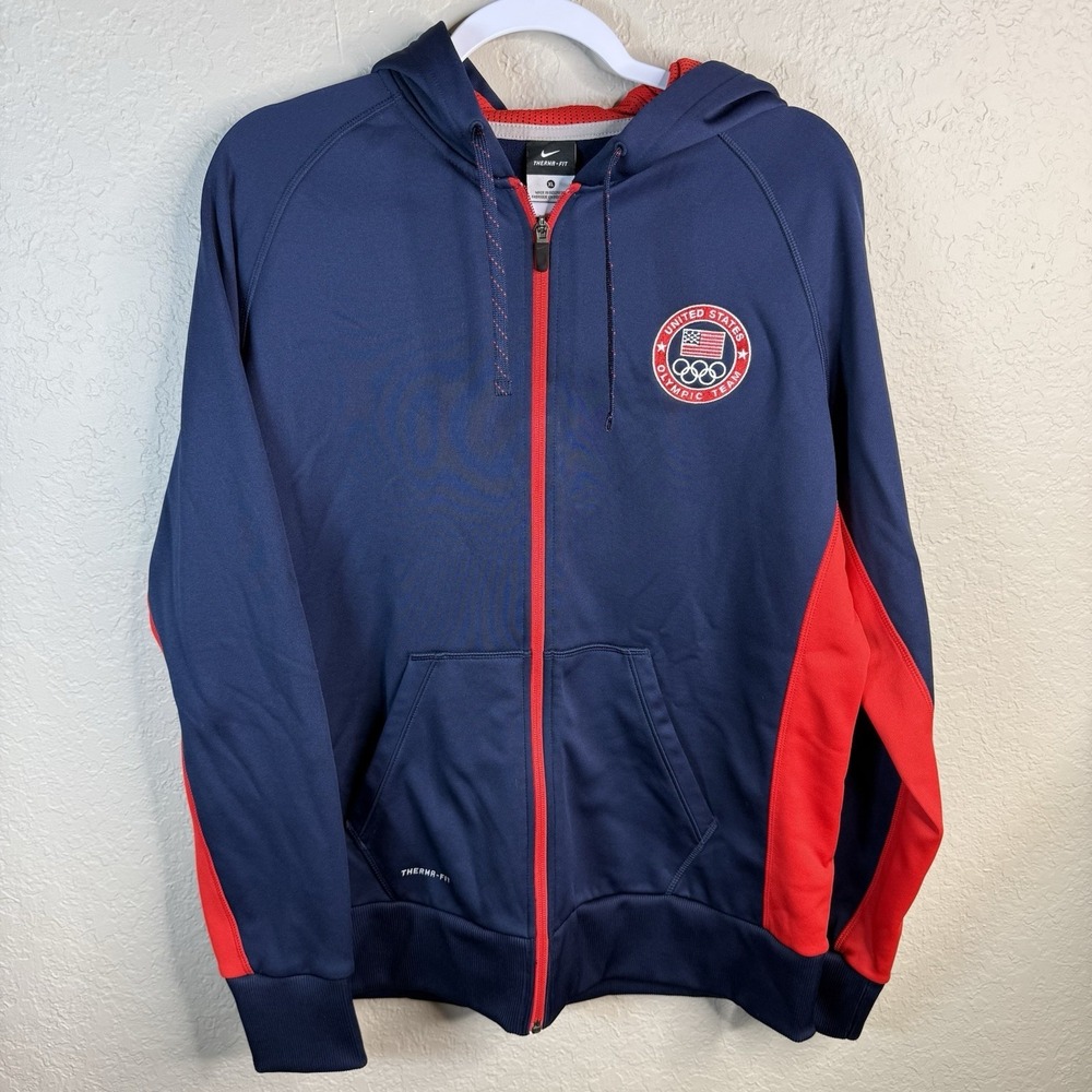 Nike Therma Fit Full Zip Hoodie United States Olympic Team Logo Blue Red XL